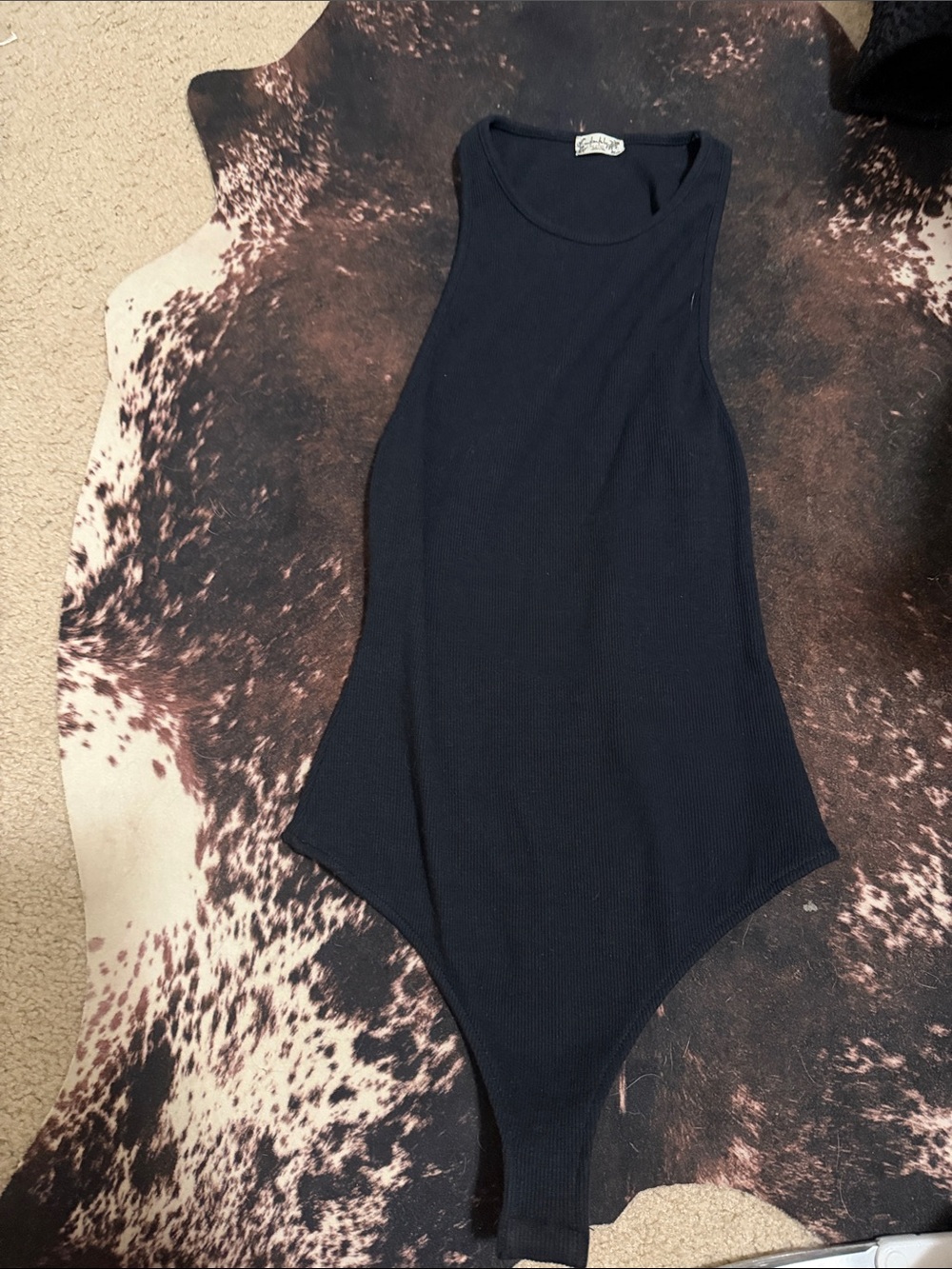 Free People Ribbed Black High Neck Bodysuit
